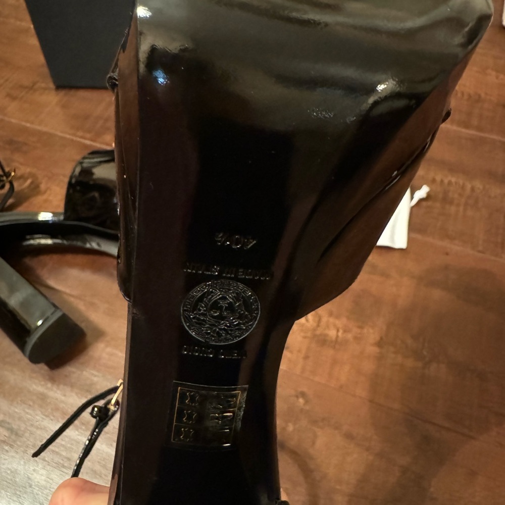 Authentic Versace Logo Platform Sandals Black Pat… - image 4